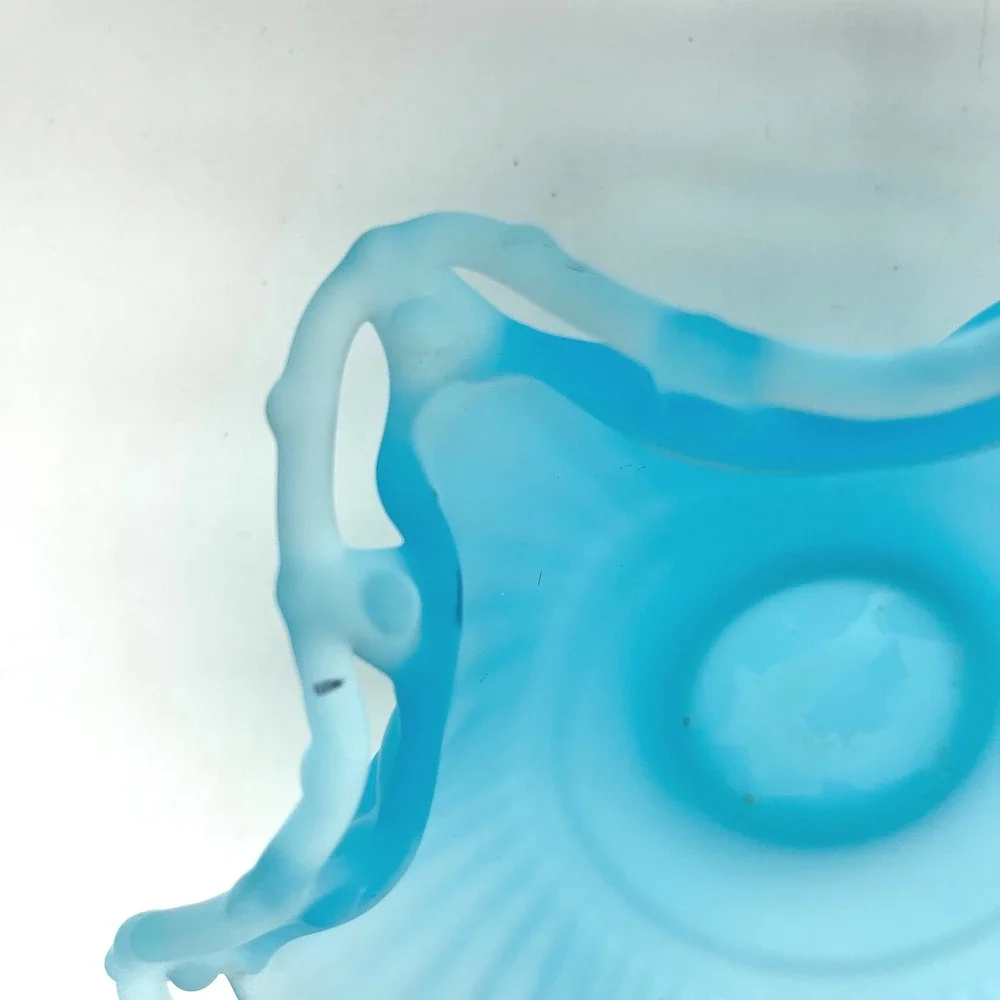 Vintage Westmoreland Frosted Blue Glass Candy‎ Dish Ruffled Edge Pedestal Bowl